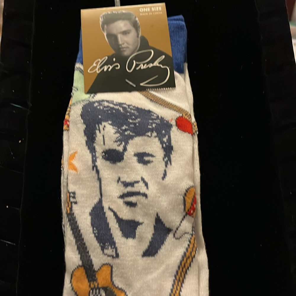 ELVIS Blue and White Casual Socks Artistic Design